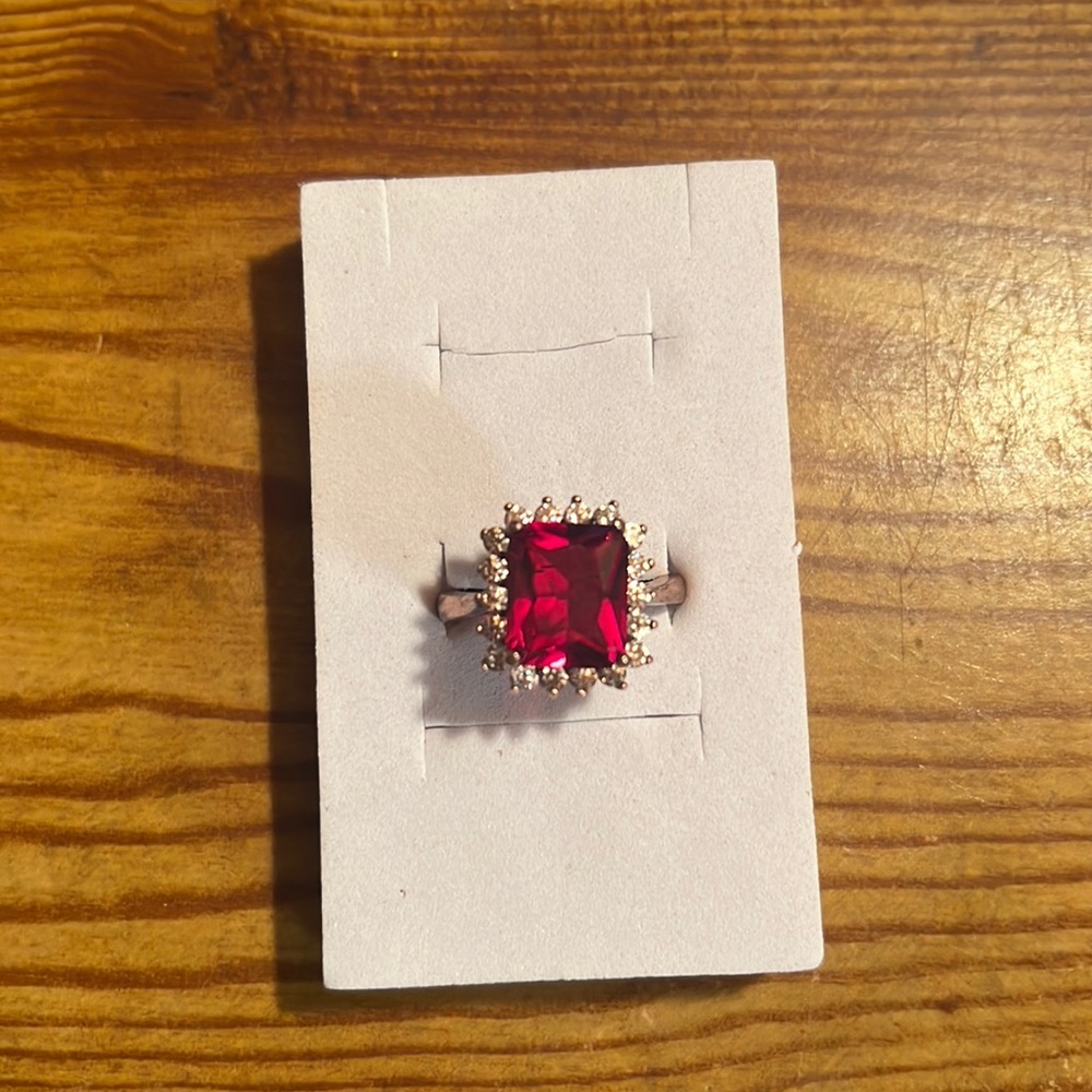 Vintage JS Ruby Red Copper Cocktail Ring